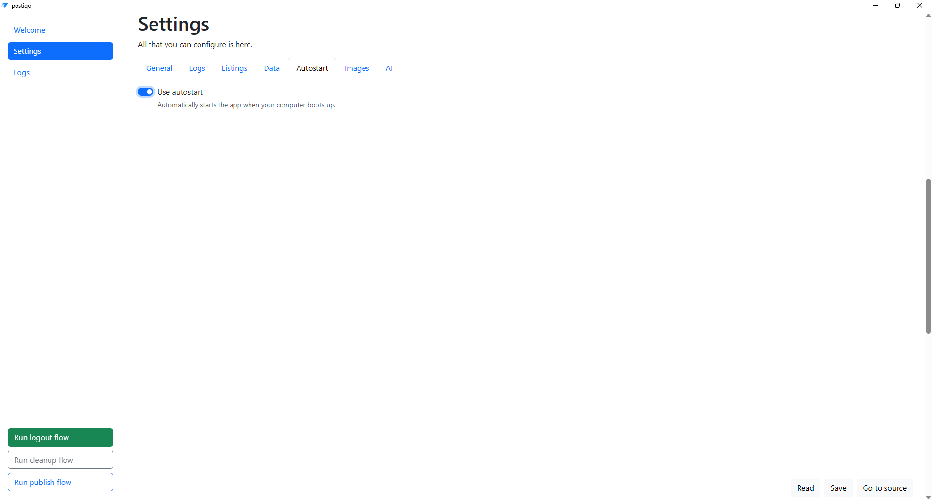 Settings page (Autostart)